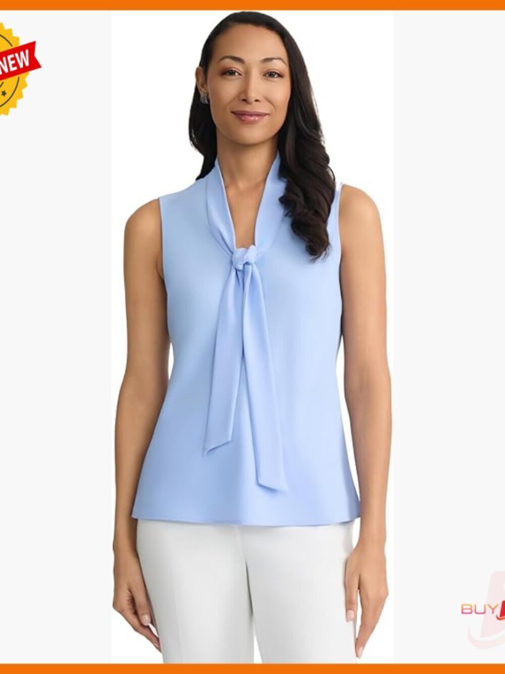 Plus Size Sleeveless Tie Front V-Neck Top Wrinkle Resistant Polyester